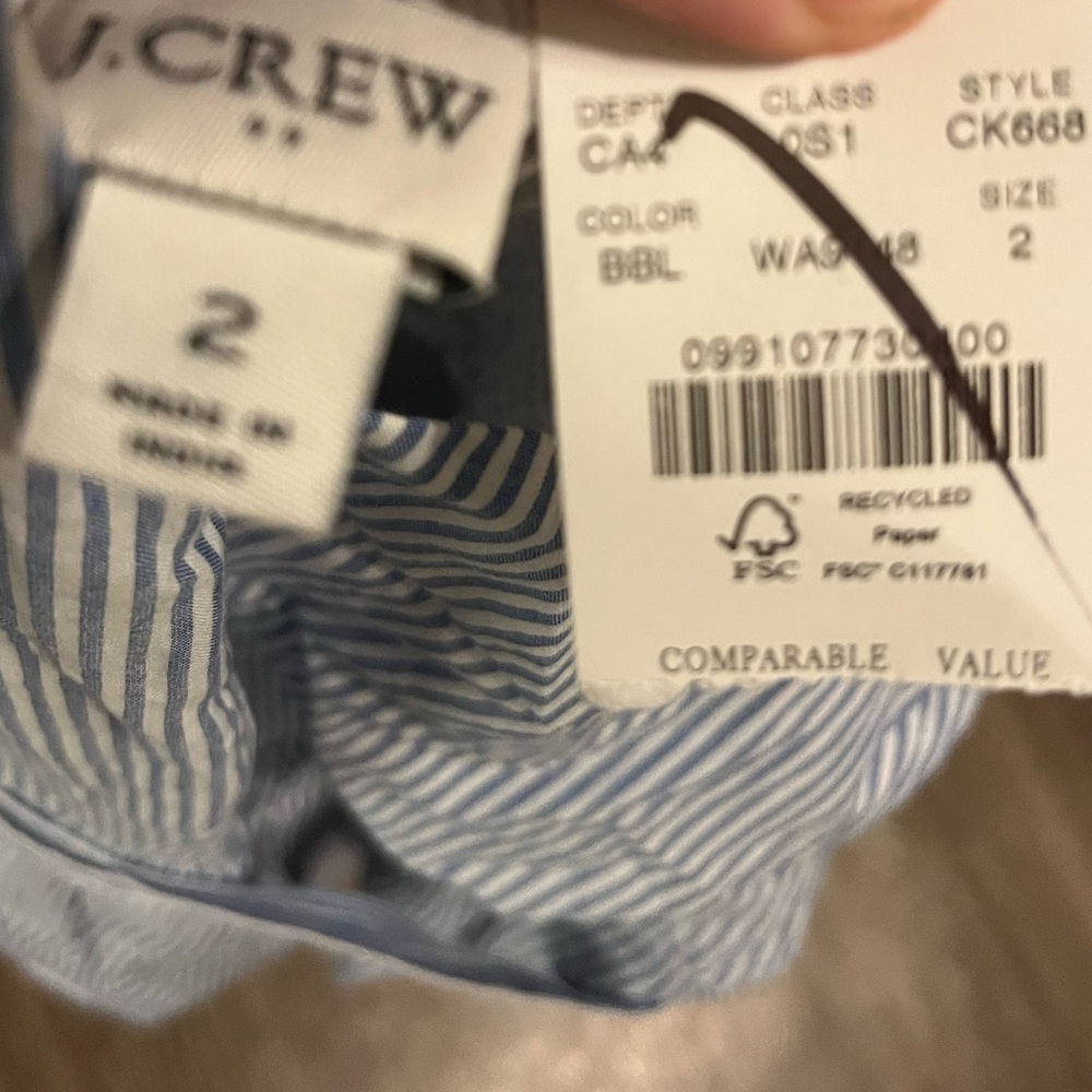 J. Crew Striped sleeveless belted tiered dress Banker Blue stripes size 2 - Picture 13 of 13